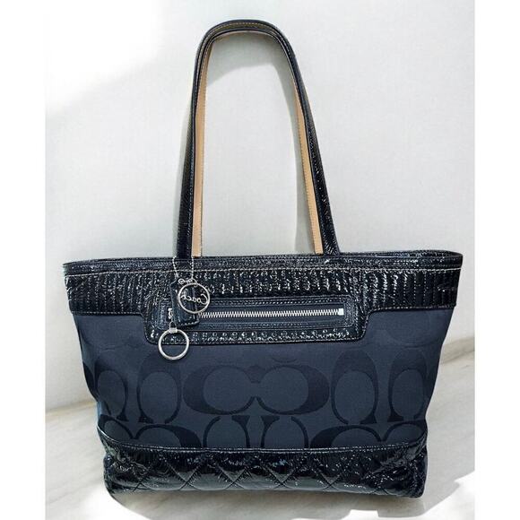 Coach 18676 Black Signature Poppy Quilted Tote - Picture 1 of 11